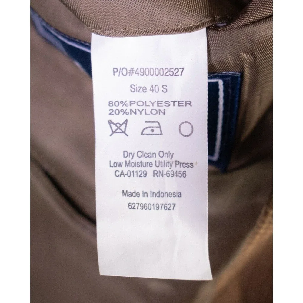 Chaps Blazer Sport Coat Sz 40S Camel Beige Tan Poly Blend Two Button Jacket